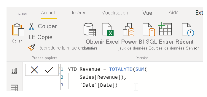 Formule DAX avec sauts de ligne supplémentaires en tapant ALT-Entrée.