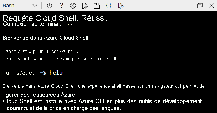 Capture d’écran d’une instance Azure Cloud Shell utilisant Bash dans une fenêtre du navigateur Microsoft Edge.