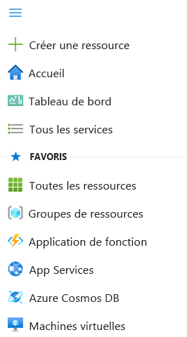 Capture d’écran du menu du portail et des favoris dans le portail Azure.