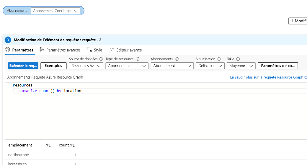 Screenshot that shows a query being configured in a workbook.