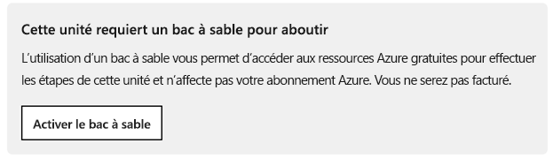 Invite Activer le bac à sable affichée dans chaque module