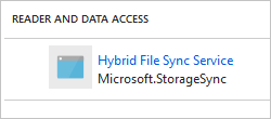 Capture d’écran montrant le principal du service Hybrid File Sync Service dans l’onglet contrôle d’accès du compte de stockage.