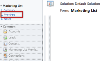 Sélectionnez Membres dans le plan de site Liste marketing.