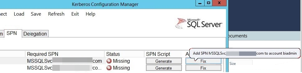 Capture d’écran de l’option Corriger pour ajouter le SPN.