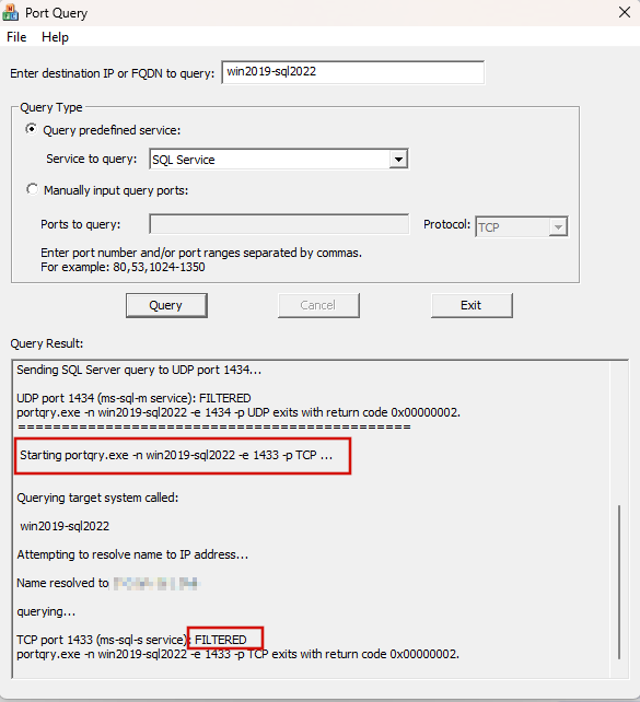 Capture d’écran montrant un échec de connexion pour le instance par défaut sur un port par défaut.