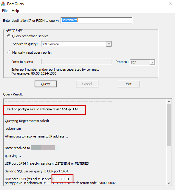 Capture d’écran montrant un échec de connexion pour un instance nommé.