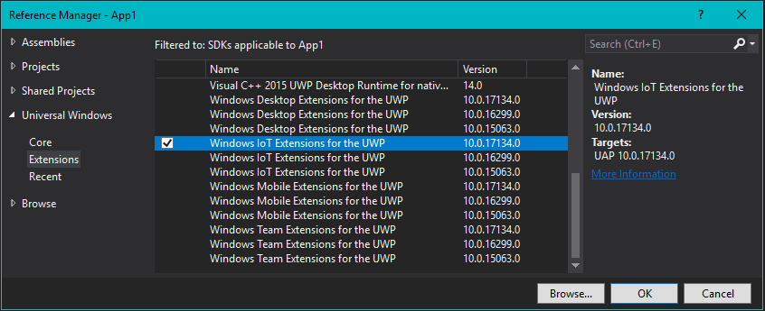 Sélectionnez le Kit de développement logiciel (SDK) de l’extension IoT