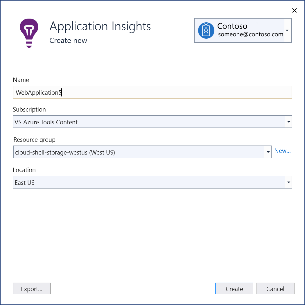 Capture d’écran montrant l’écran « Nouveau composant Azure App Insights ».