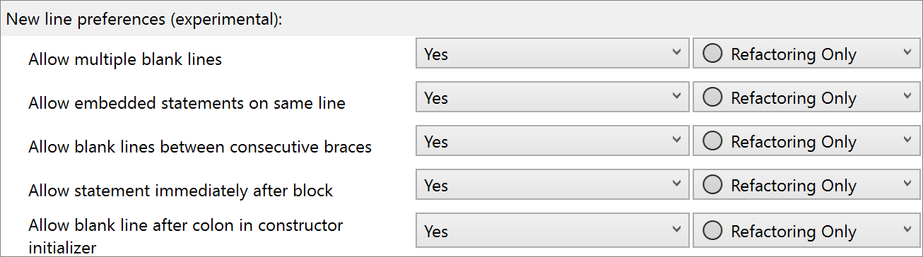 Options de style de code pour les nouvelles lignes