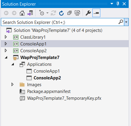 Ancienne interface utilisateur du projet de création de packages d’applications Windows.