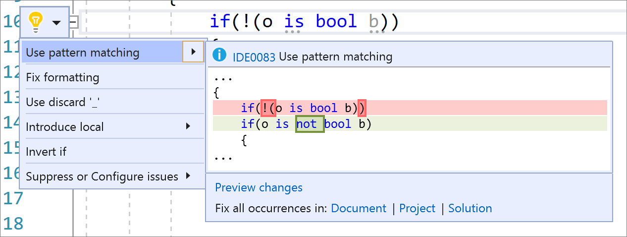 Refactorisation introduisant la nouvelle syntaxe de critères spéciaux du modèle not C# 9