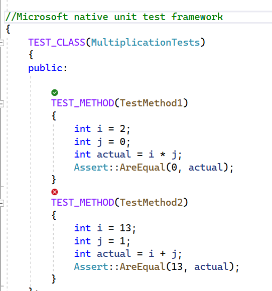 Capture d’écran montrant les icônes CodeLens C++ dans Visual Studio 2019.