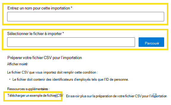 Capture d’écran montrant comment charger un fichier csv pour la liste d’exclusion.