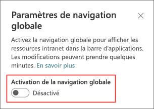 Capture d’écran de l’emplacement où activer l’option de navigation globale dans le panneau paramètres.