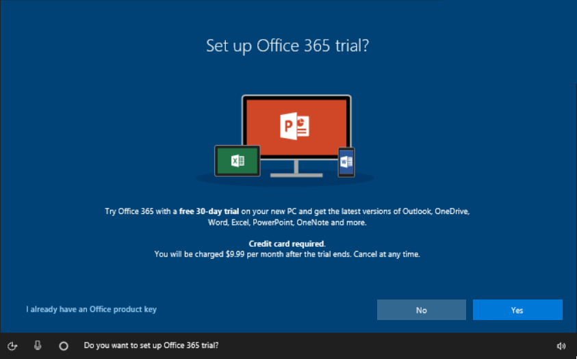 Configurer Office 365 – Écran d’essai dans OOBE