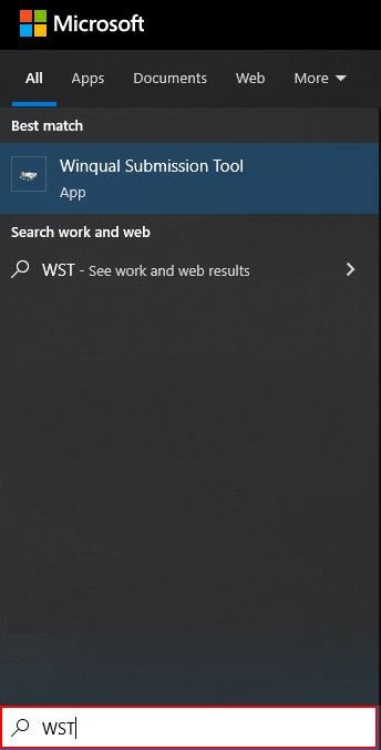 Capture d'écran du résultat de la recherche Windows pour « WST ».