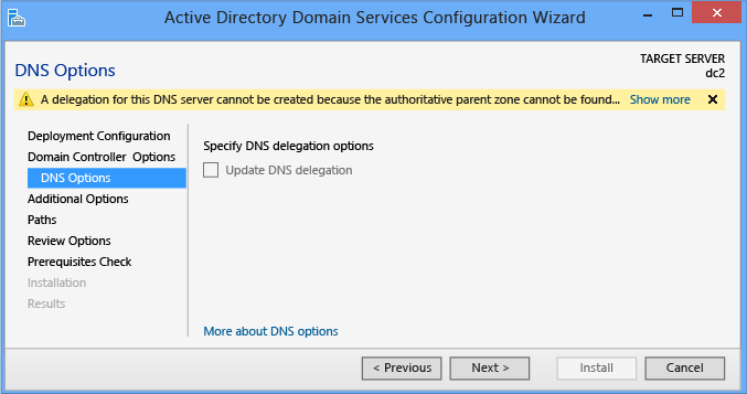 Capture d’écran montrant où vous pouvez spécifier l’option de délégation DNS.