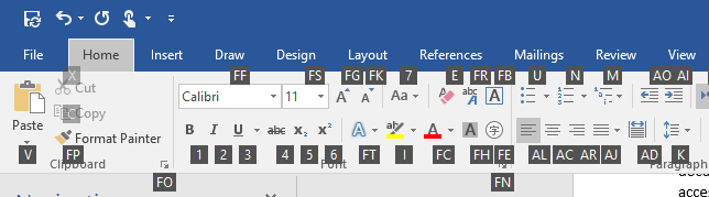 Clés d’accès secondaires dans Microsoft Word