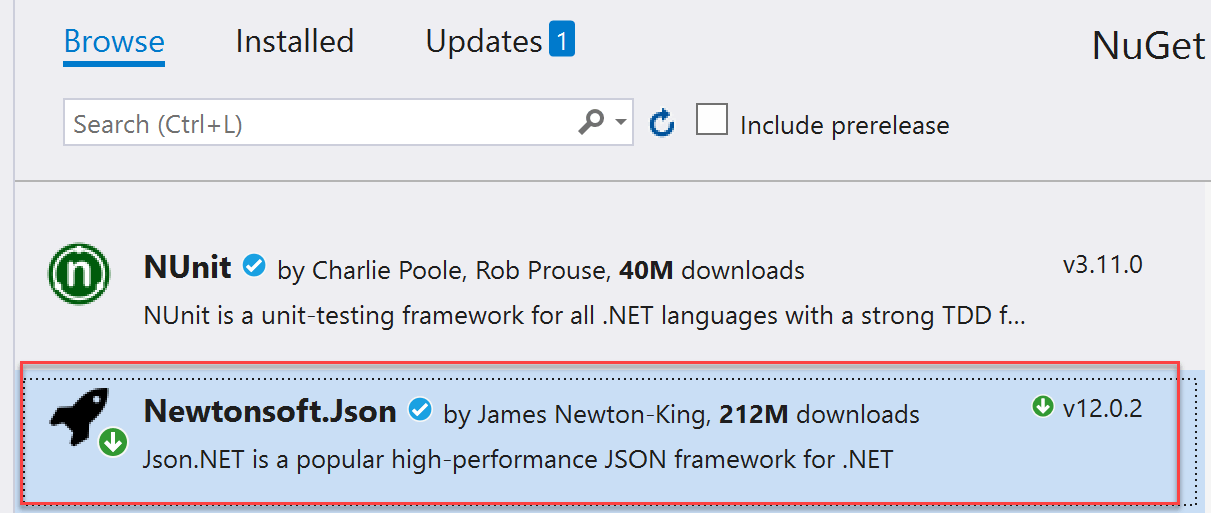 Package NuGet NewtonSoft.Json