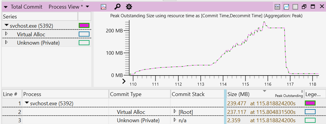 Capture d’écran de trace de mémoire windows Analyseur de performances