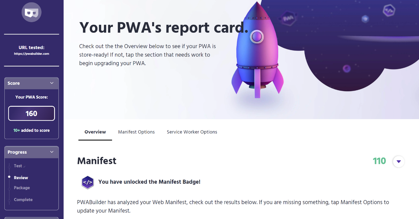 Exemple de carte de rapport PWA