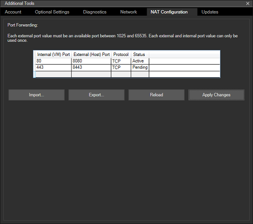 Onglet Configuration NAT de l’émulateur HoloLens