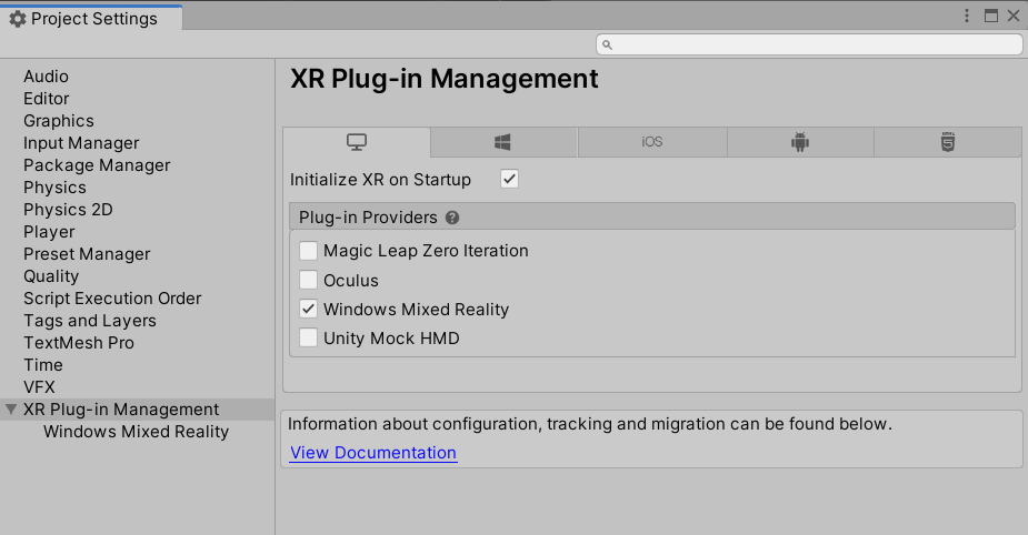 Gestion des plug-ins XR avec l’onglet Autonome sélectionné