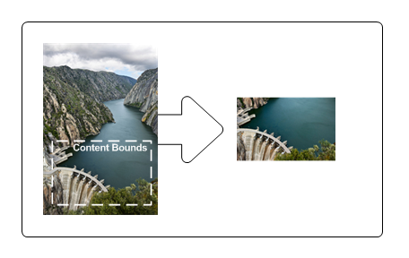 illustration des limites de contenu sur une image d’origine et l’image découpée résultante