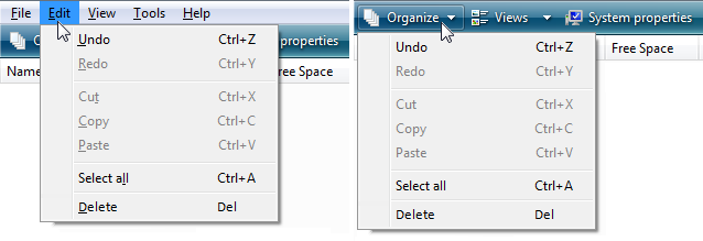 capture d’écran des mêmes options pour différentes commandes 