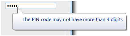 capture d’écran d’une bulle indiquant les limites du code pin 