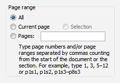 capture d’écran de la boîte de dialogue plage de pages avec zone de texte 