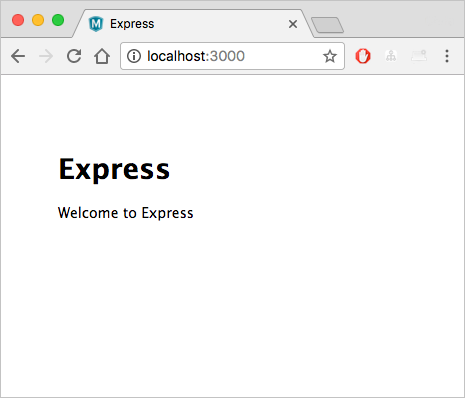 Screenshot di un'applicazione Express in esecuzione.