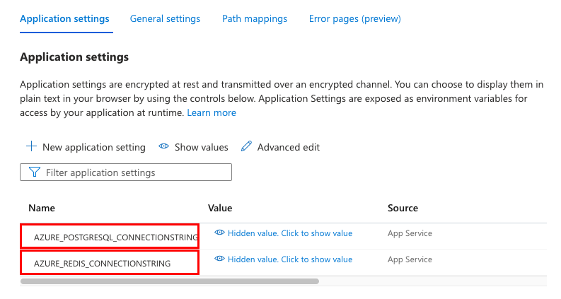 Screenshot che mostra come visualizzare il stringa di connessione generato automaticamente (Django).