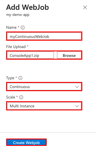 Screenshot che mostra come configurare un processo Web continuo a istanze multiple per un'app del servizio app.