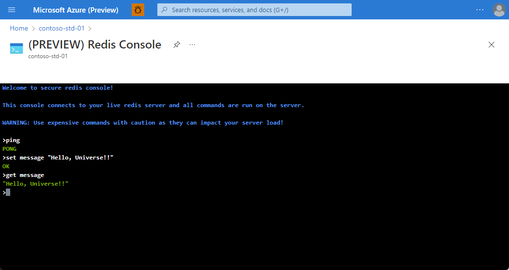 Screenshot che mostra la console Redis con il comando di input e i risultati.