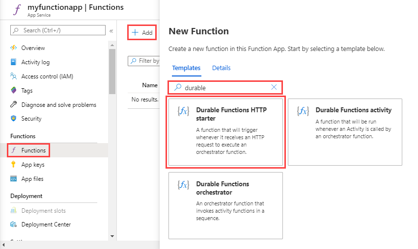 Selezionare Durable Functions Http Starter