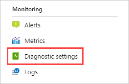 Screenshot che mostra la sezione Monitoraggio di un menu delle risorse nel portale di Azure con le impostazioni di diagnostica evidenziate.