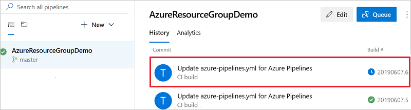 Screenshot della visualizzazione dei risultati della pipeline in Azure DevOps