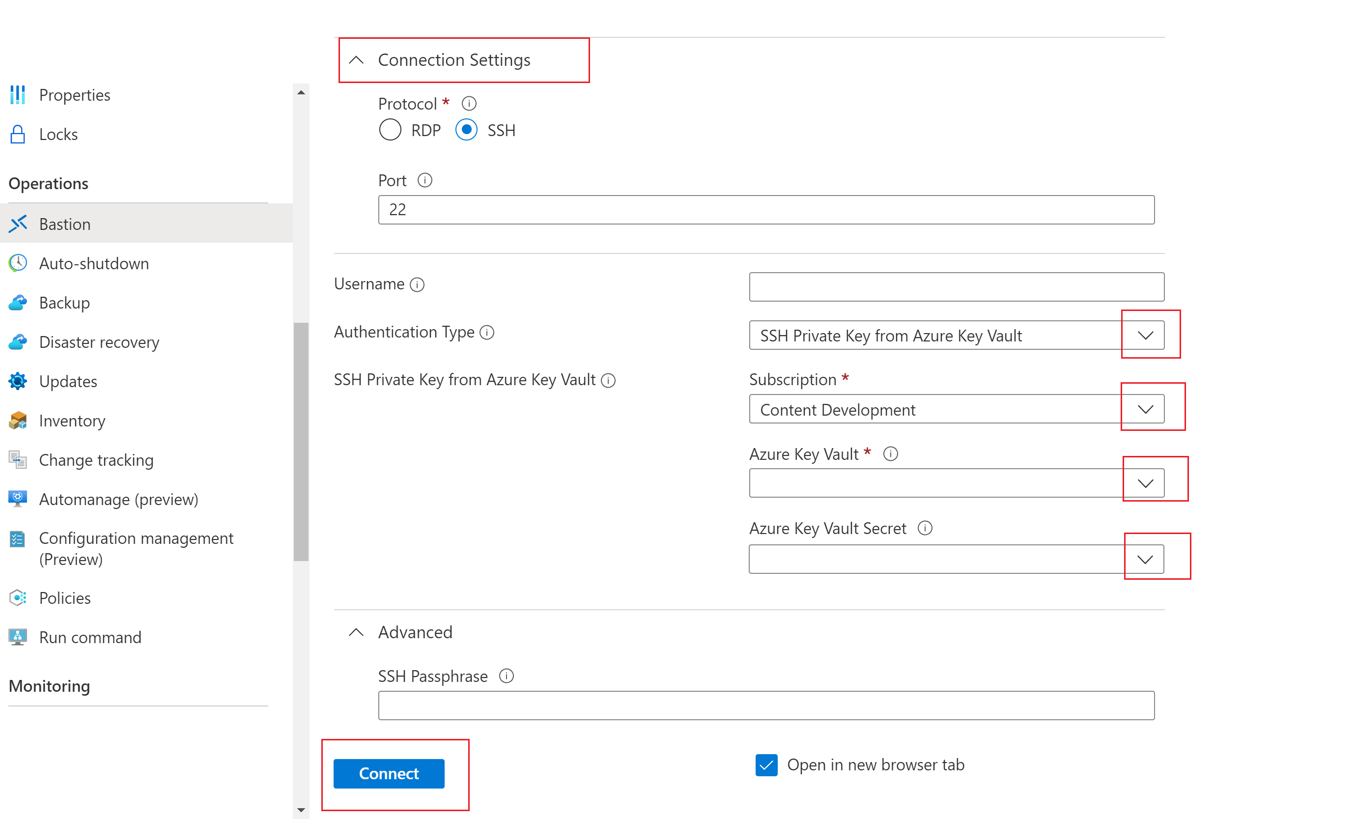 Screenshot che mostra la chiave privata archiviata nell'autenticazione di Azure Key Vault.