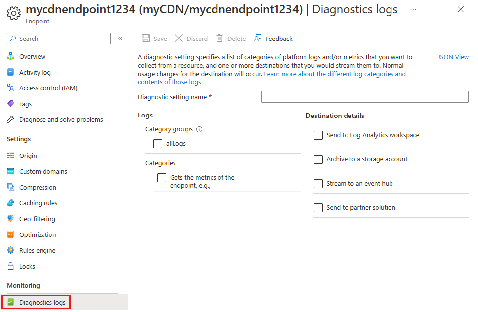 Screenshot del pulsante Log di diagnostica nel menu di monitoraggio.