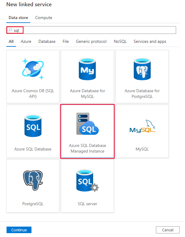 Screenshot del connettore Istanza gestita di SQL Server di Azure.