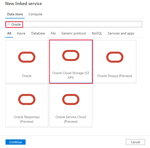 Screenshot del connettore Oracle Cloud Storage.