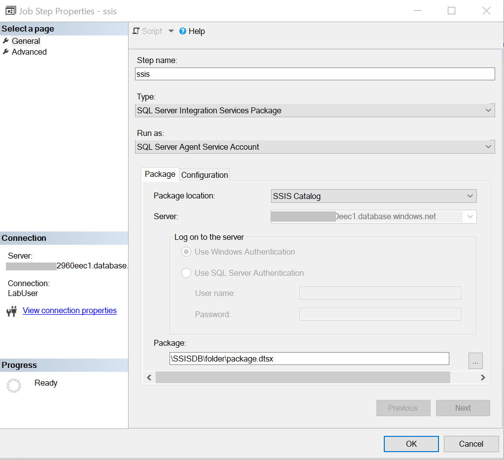 Package tab with selections for the package source type