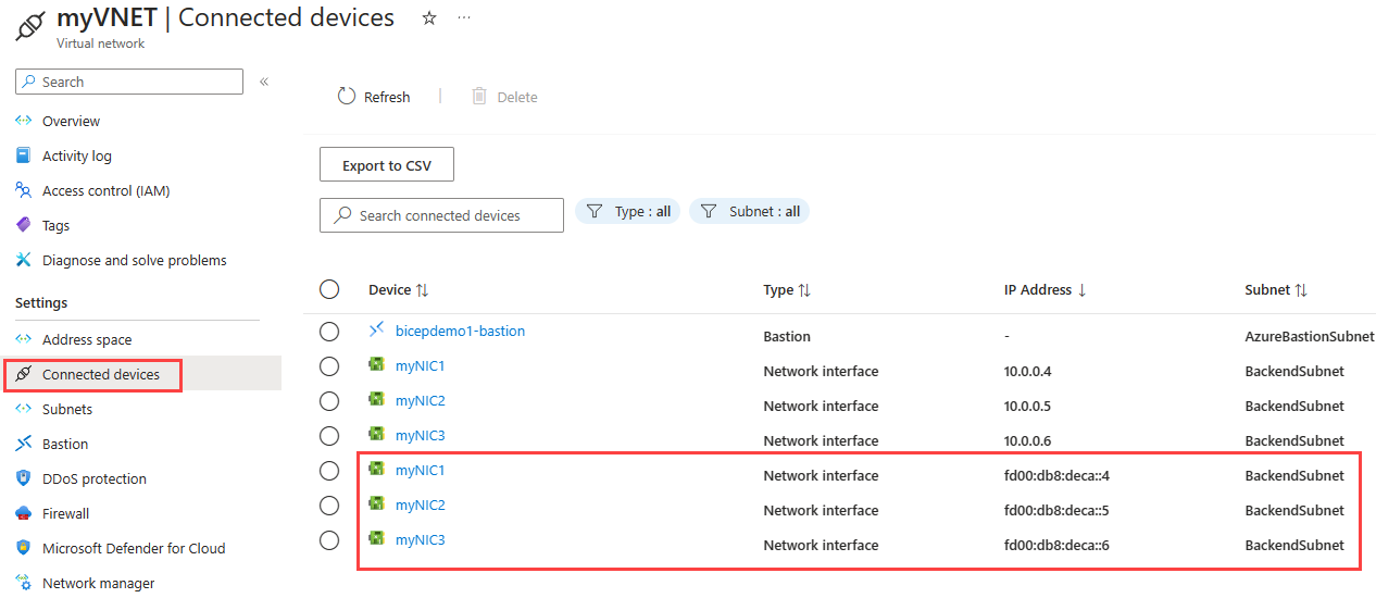 Screenshot delle impostazioni dei dispositivi connessi che visualizzano gli indirizzi IPv4 e IPv6 nelle interfacce di rete.