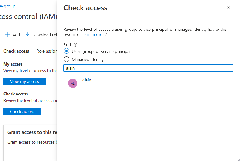 Screenshot dell’elenco di selezione per la verifica dell'accesso.