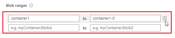 Screenshot che illustra l'intervallo BLOB predefinito da eliminare prima di specificare un intervallo personalizzato