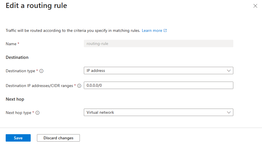 Screenshot della regola di routing configurata.