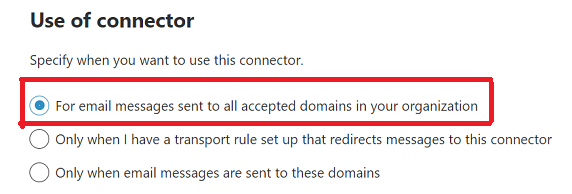 Pagina della procedura guidata del connettore per New EAC.The connector wizard page for New EAC.