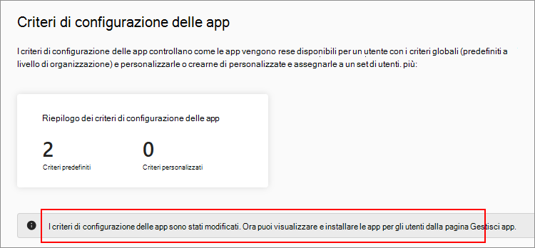 Screenshot che mostra la pagina dei criteri di installazione aggiornati senza l'opzione di installazione dell'app.