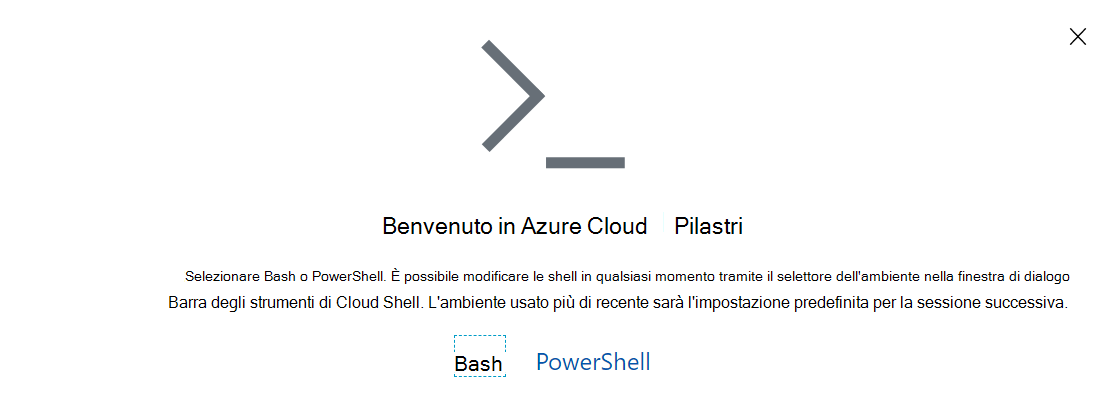 Screenshot della richiesta di Azure Cloud Shell.